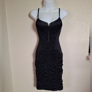 Elegant Black Ruched Dress Bebe Xs Goth Punk